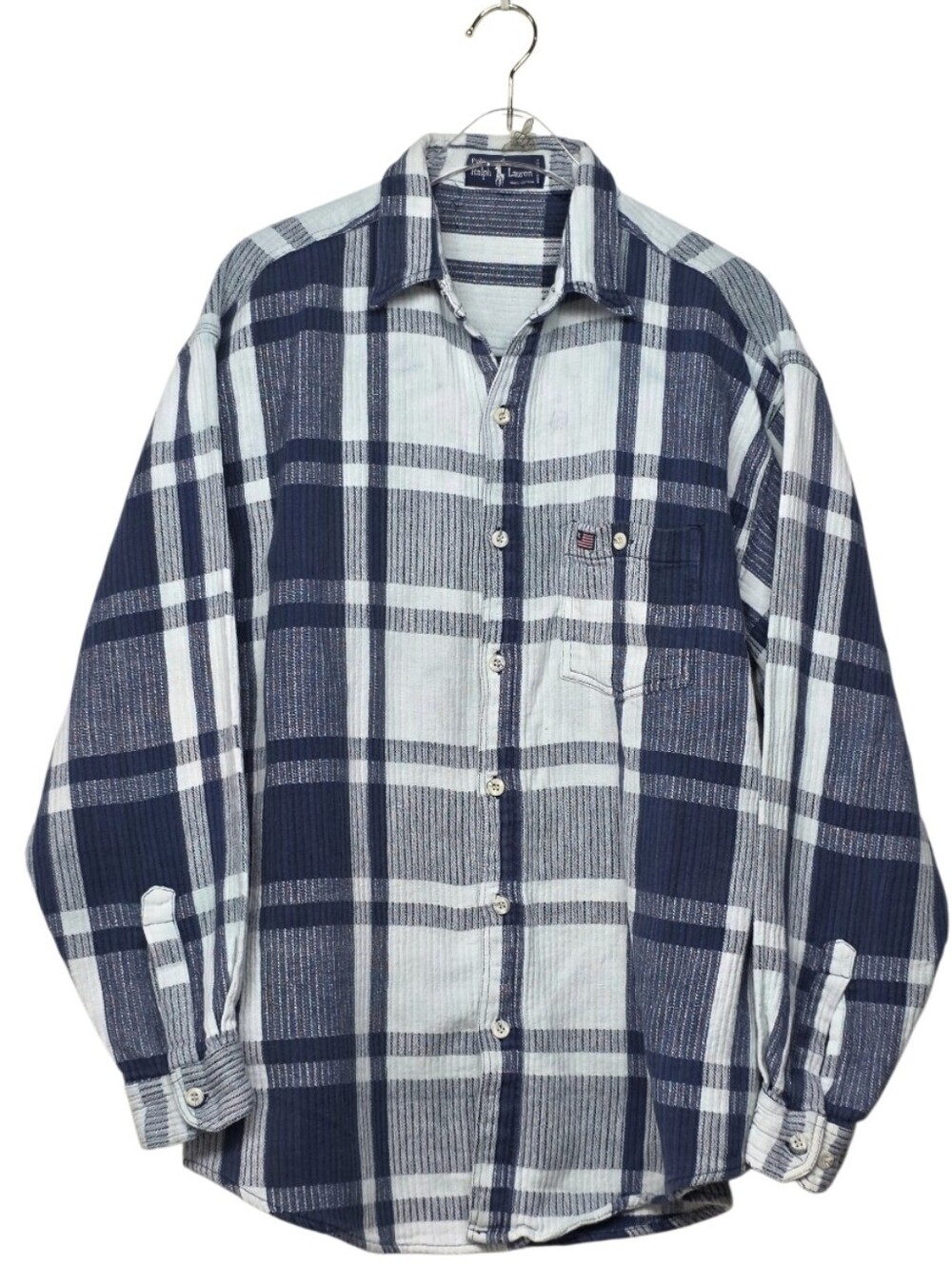 Ralph Lauren Vintage Corduroy Navy and White Plaid Long-Sleeve Button-Down Shirt